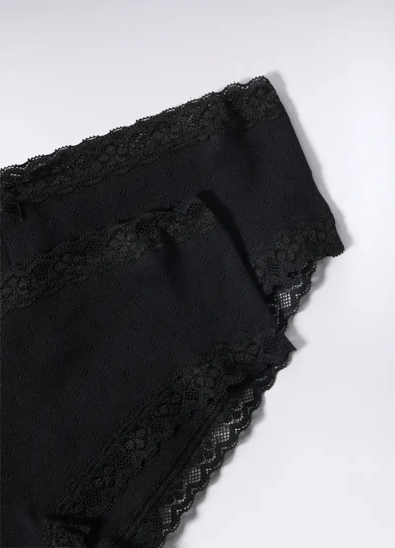 Pack 2 Brasiliana In Puro Cotone Pointelle Donna, Nero/Giallo miniatura 2