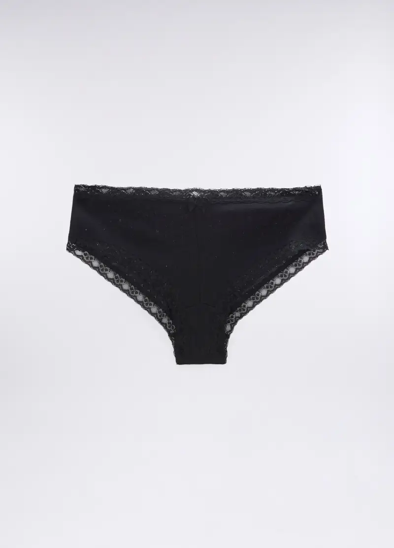 Pack 2 Brasiliana In Puro Cotone Pointelle Donna, Nero/Giallo