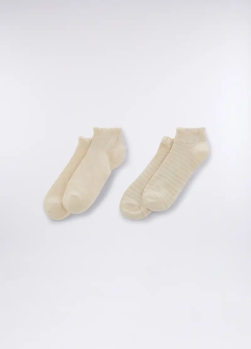 Pack 2 Calze Corte In Costina Di Cotone Stretch Donna, Beige chiaro