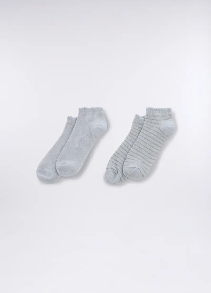 Pack 2 Calze Corte In Costina Di Cotone Stretch Donna, Grigio chiaro