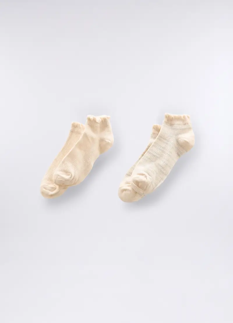 Pack 2 Calze Corte In Cotone Stretch Donna, Beige chiaro