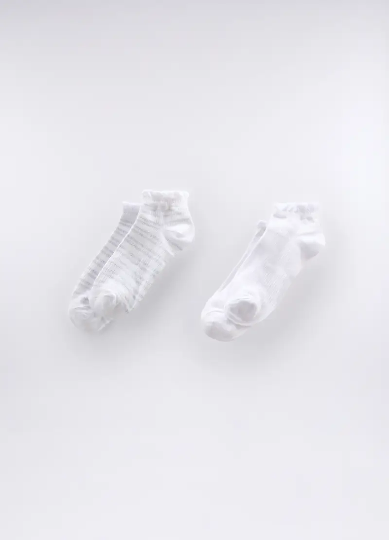 Pack 2 Calze Corte In Cotone Stretch Donna, Bianco gesso