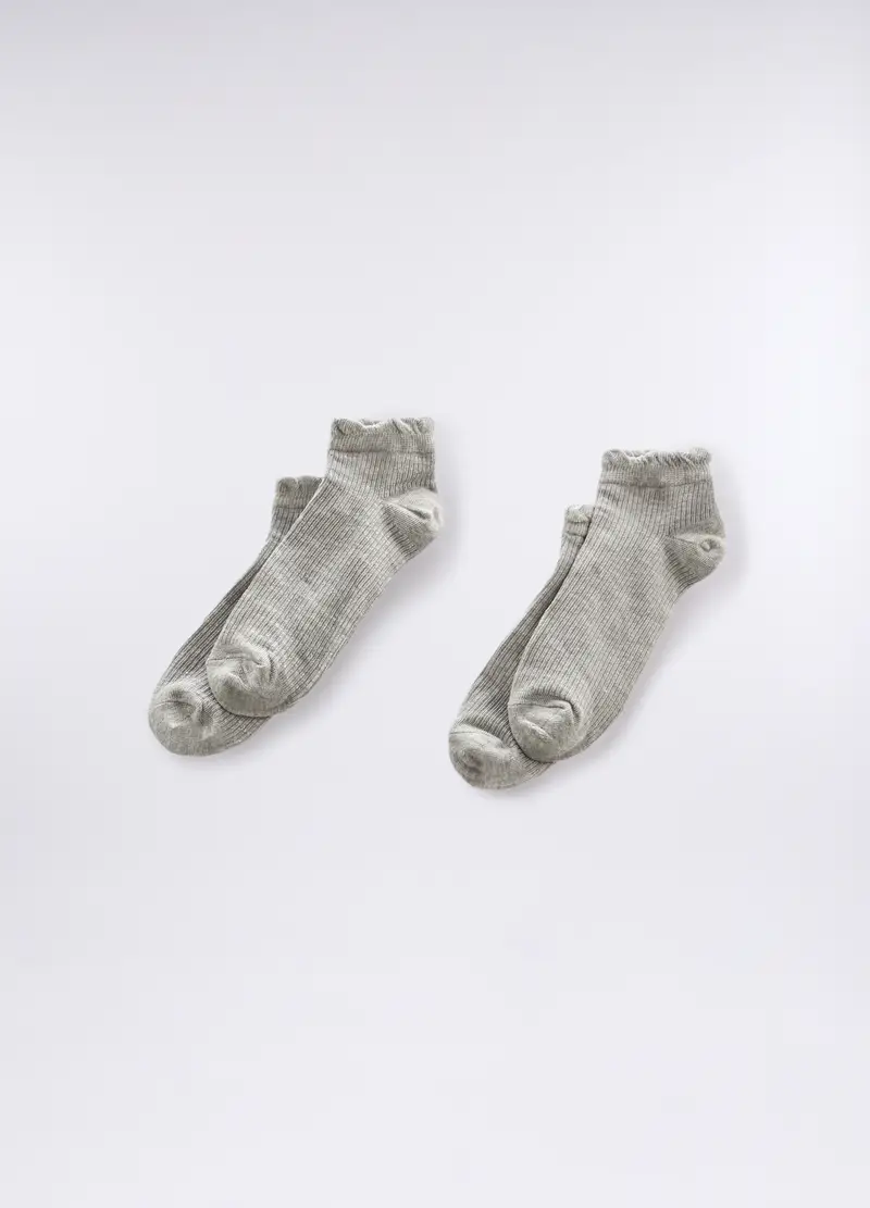 Pack 2 Calze Corte In Cotone Stretch Donna, Grigio cenere