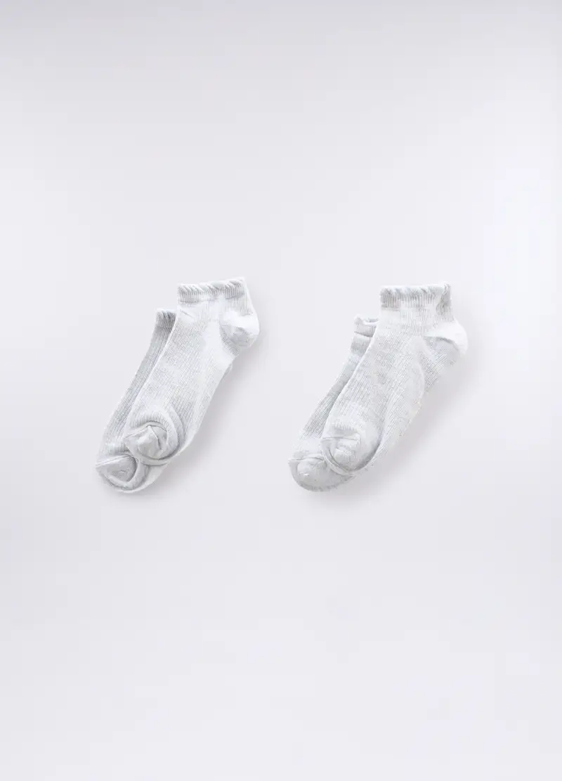 Pack 2 Calze Corte In Cotone Stretch Donna, Grigio chiaro melange