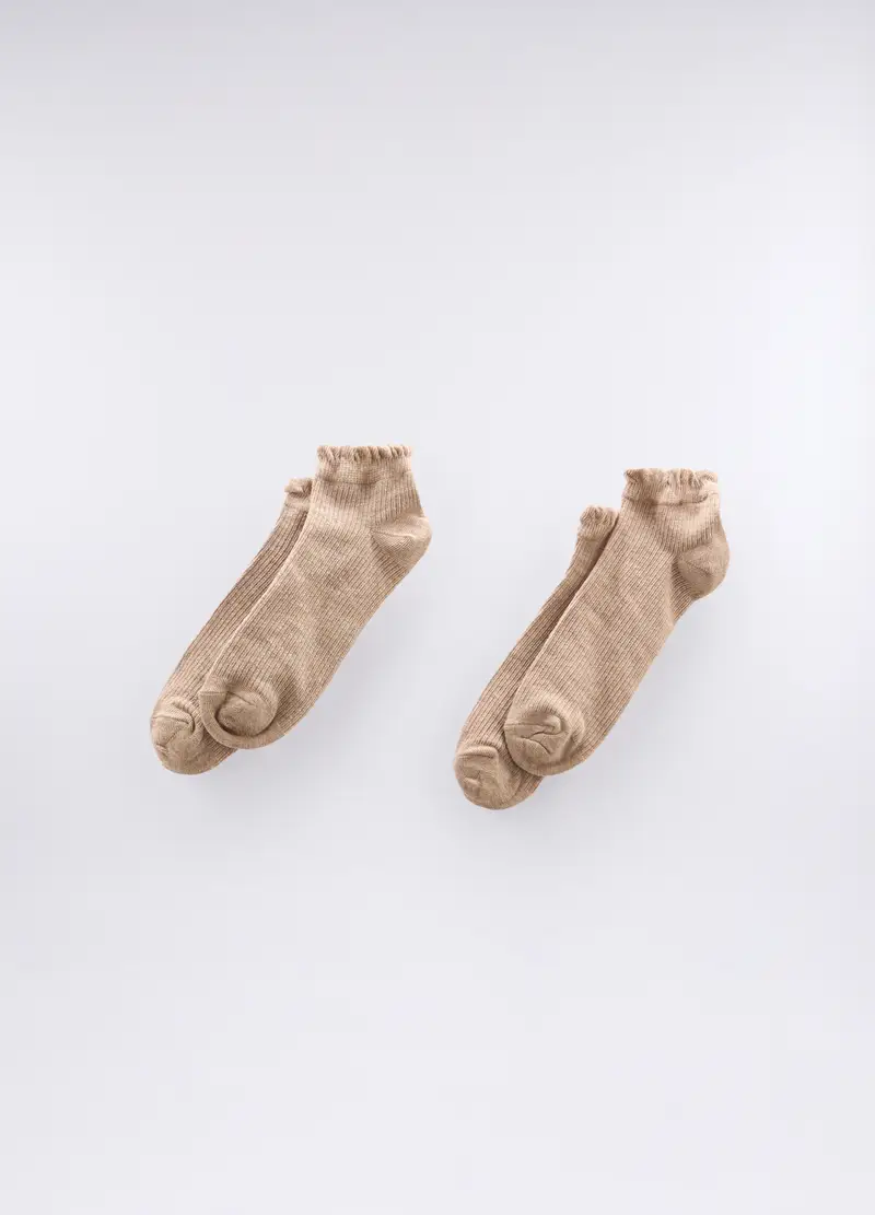 Pack 2 Calze Corte In Cotone Stretch Donna, Marrone chiaro