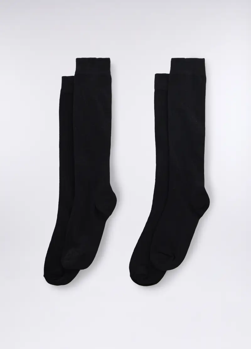 Pack 2 Calze Lunghe In Cotone Stretch Donna, Nero
