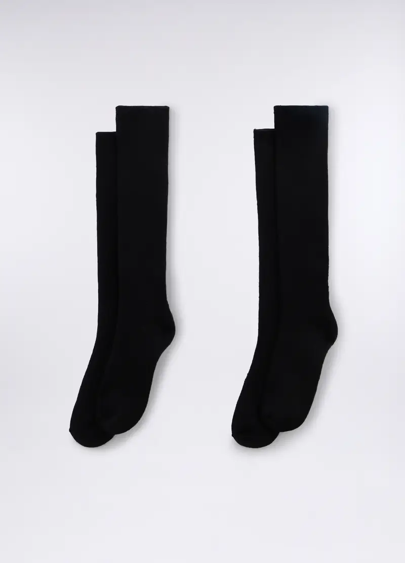 Pack 2 Calze Lunghe In Cotone Stretch Donna, Nero