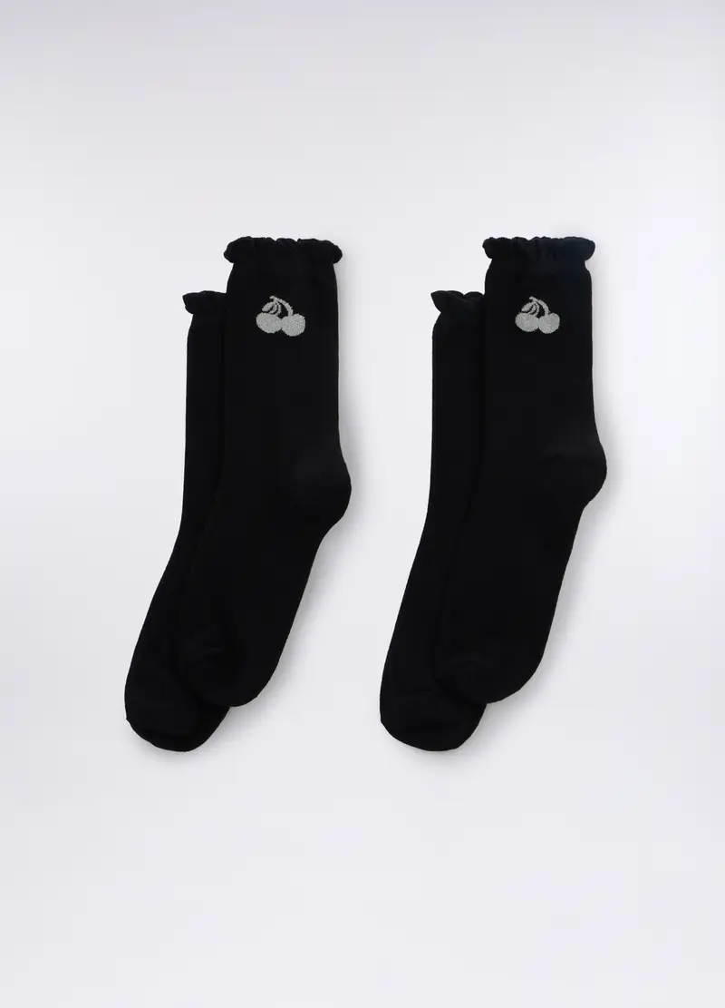 Pack 2 Calze Midi In Costina Di Cotone Stretch Donna, Nero