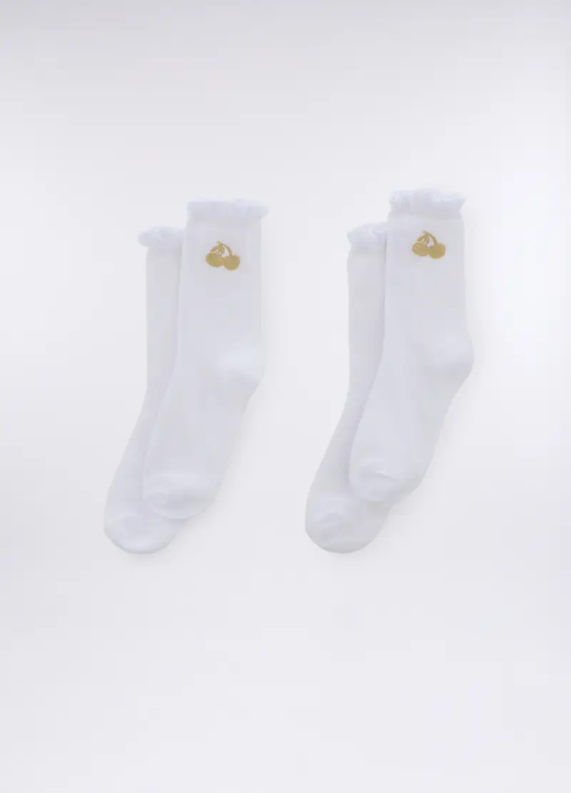 Pack 2 Calze Midi In Costina Donna, Bianco gesso