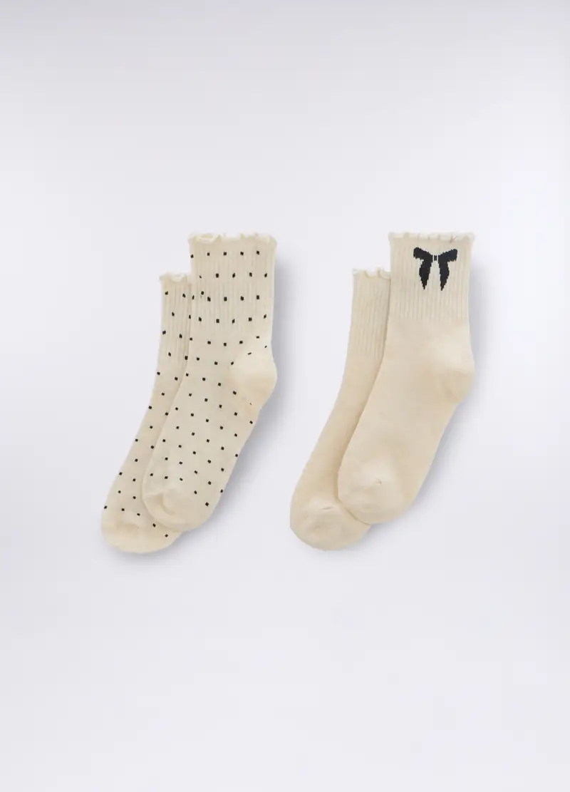 Pack 2 Calze Midi In Cotone Stretch Donna, Beige chiaro