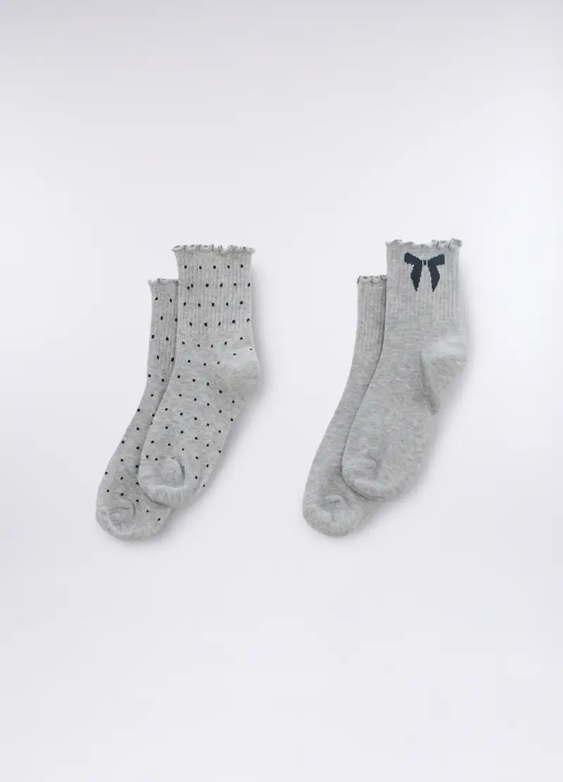 Pack 2 Calze Midi In Cotone Stretch Donna, Grigio chiaro melange