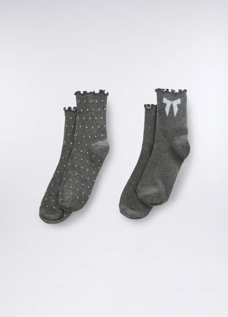 Pack 2 Calze Midi In Cotone Stretch Donna, Grigio scuro