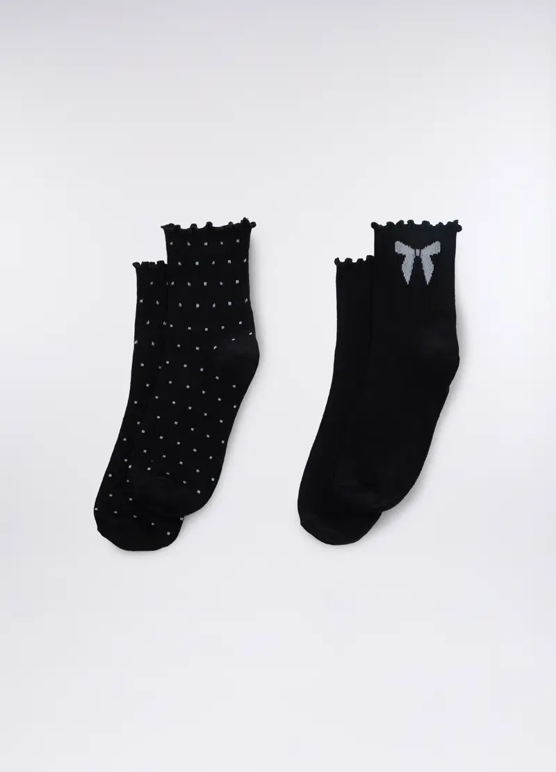 Pack 2 Calze Midi In Cotone Stretch Donna, Nero grafite