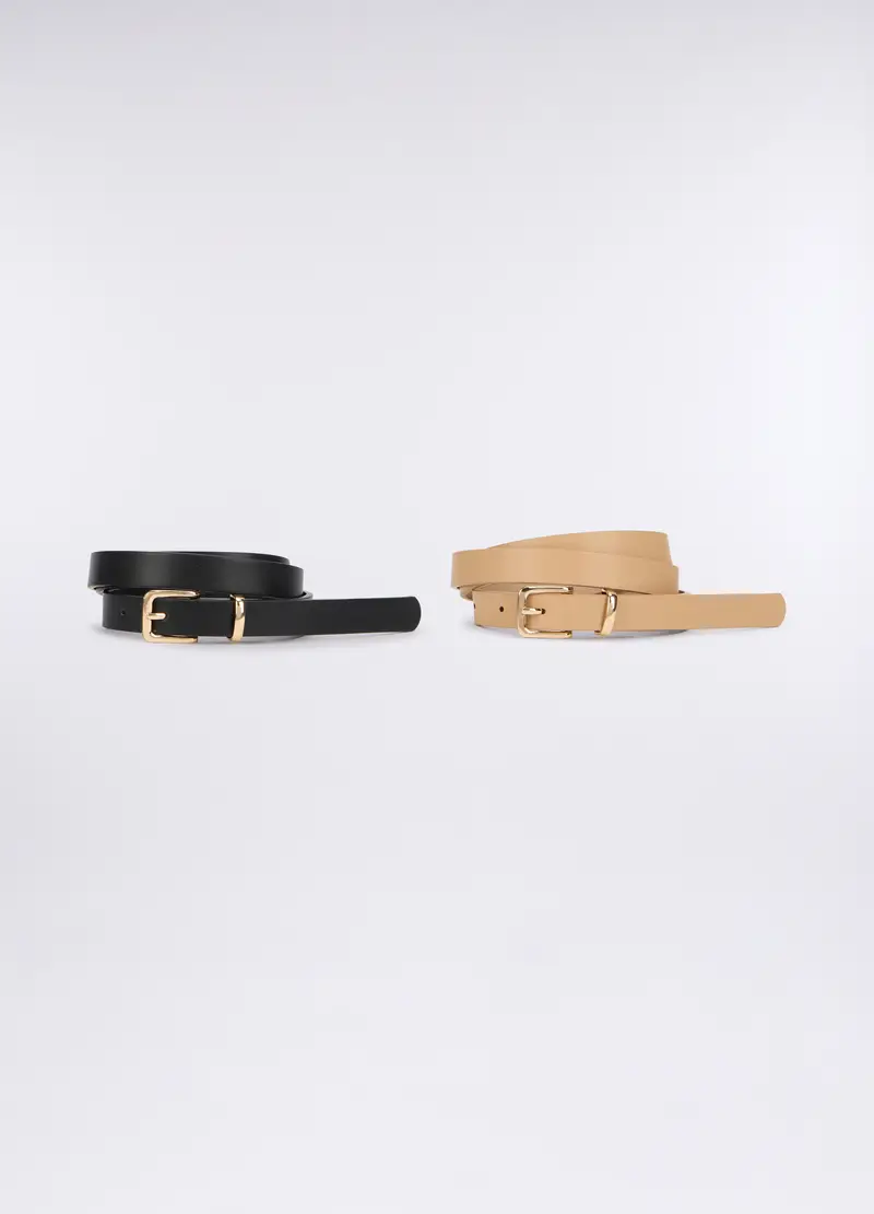 Pack 2 Cinture In Eco Pelle Donna, Nero/beige