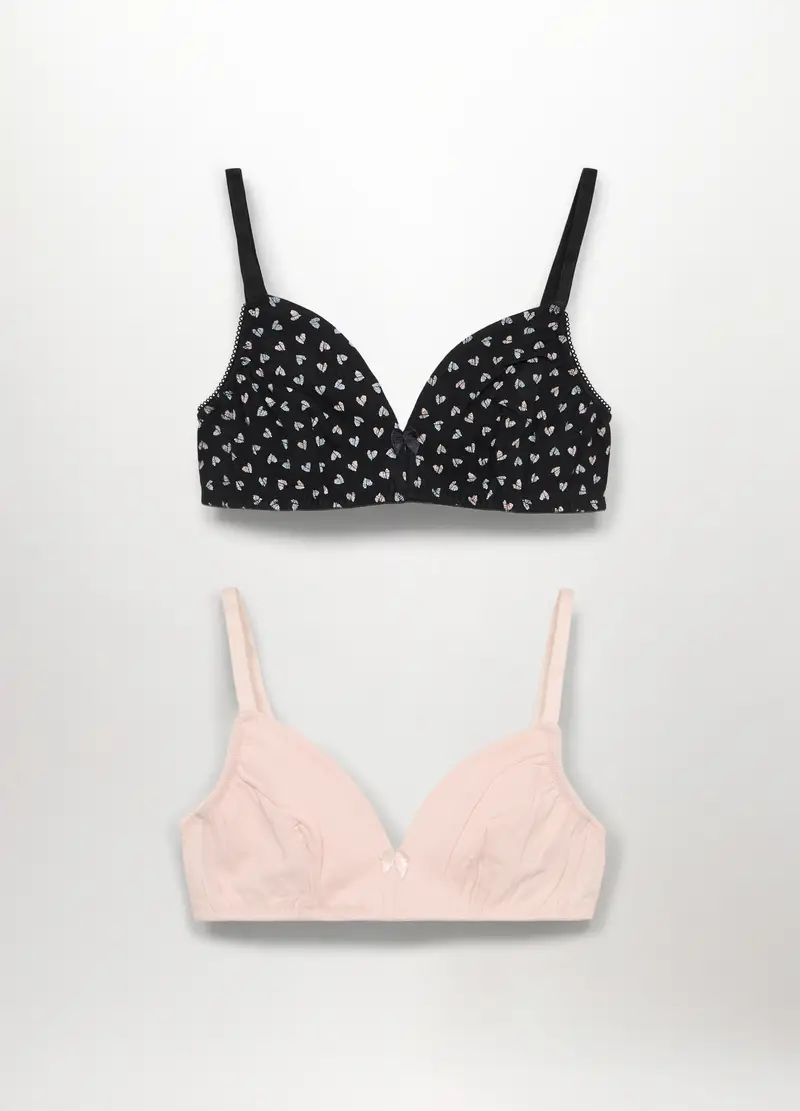 Upim, Pack 2 Reggiseni A Triangolo In Jersey Stretch, Donna, Nero/Rosa, Taglia: 2B