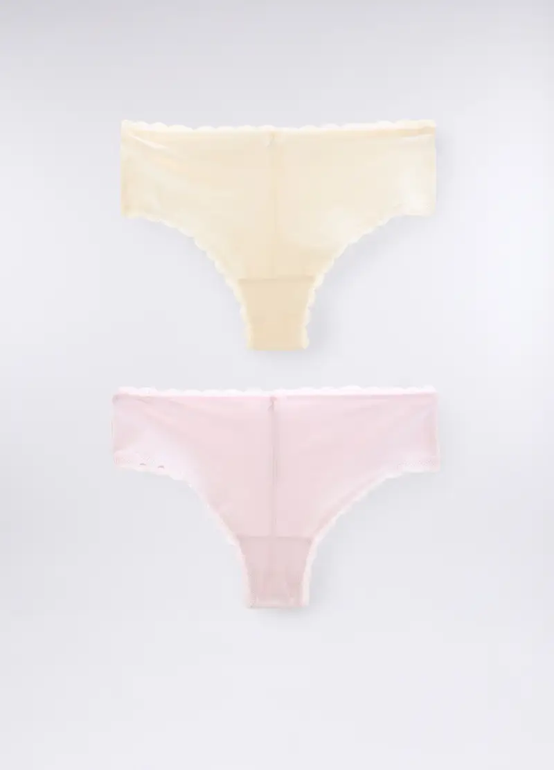Pack 2 Slip Brasiliana In Jersey Stretch Donna, Rosa chiaro