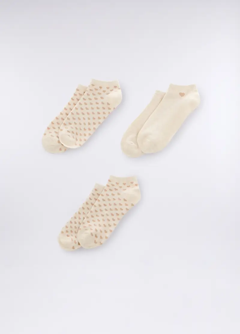 Pack 3 Calze Corte In Cotone Stretch Donna, Beige melange