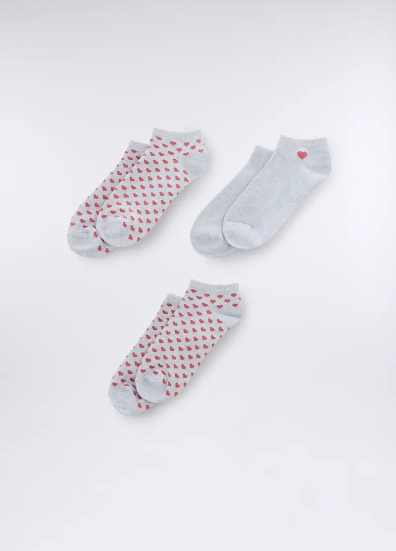 Pack 3 Calze Corte In Cotone Stretch Donna, Grigio melange