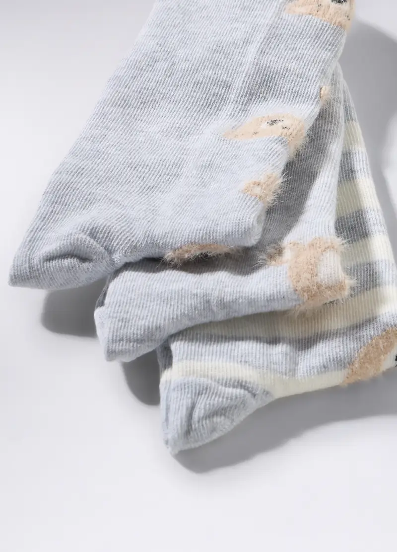 Pack 3 Calze Extra Corte In Cotone Stretch Donna, Grigio chiaro miniatura 2