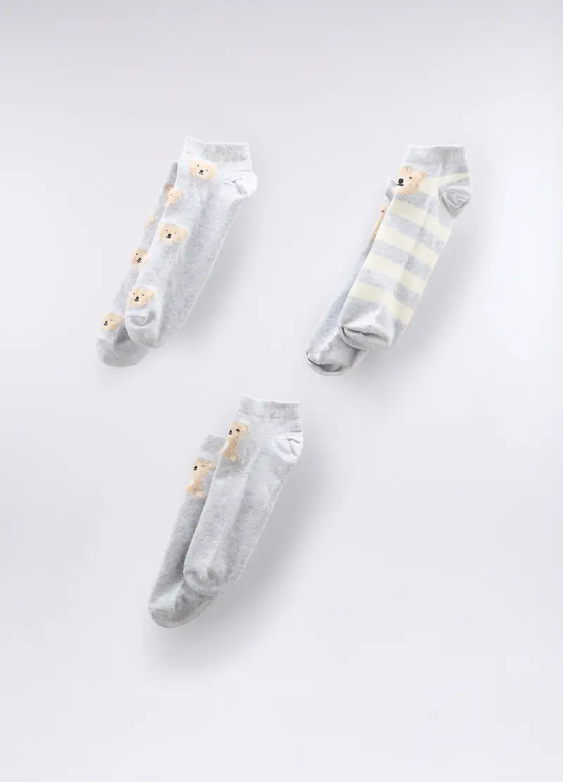 Pack 3 Calze Extra Corte In Cotone Stretch Donna, Grigio chiaro