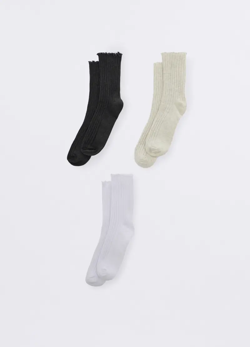 Pack 3 Calze Midi In Costina Misto Cotone Donna, Grigio chiaro melange