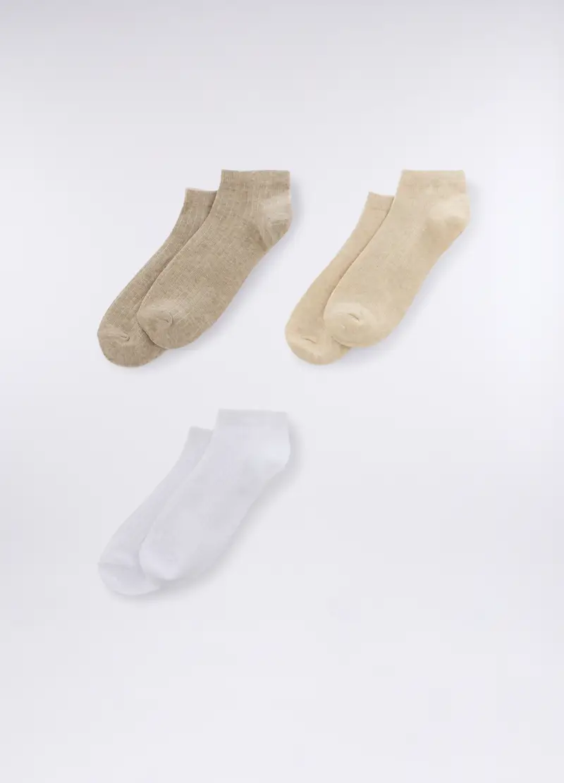 Pack 3 Calze Misto Cotone Stretch Donna, Beige chiaro
