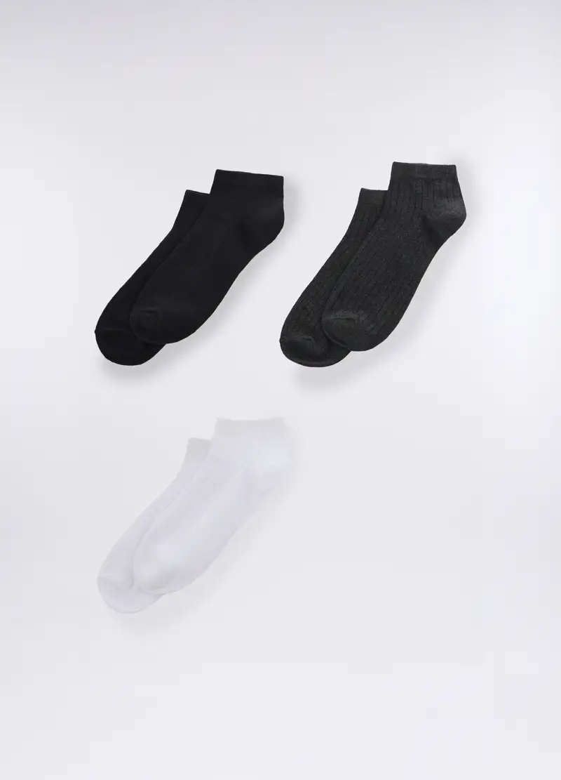 Pack 3 Calze Misto Cotone Stretch Donna, Bianco/Nero