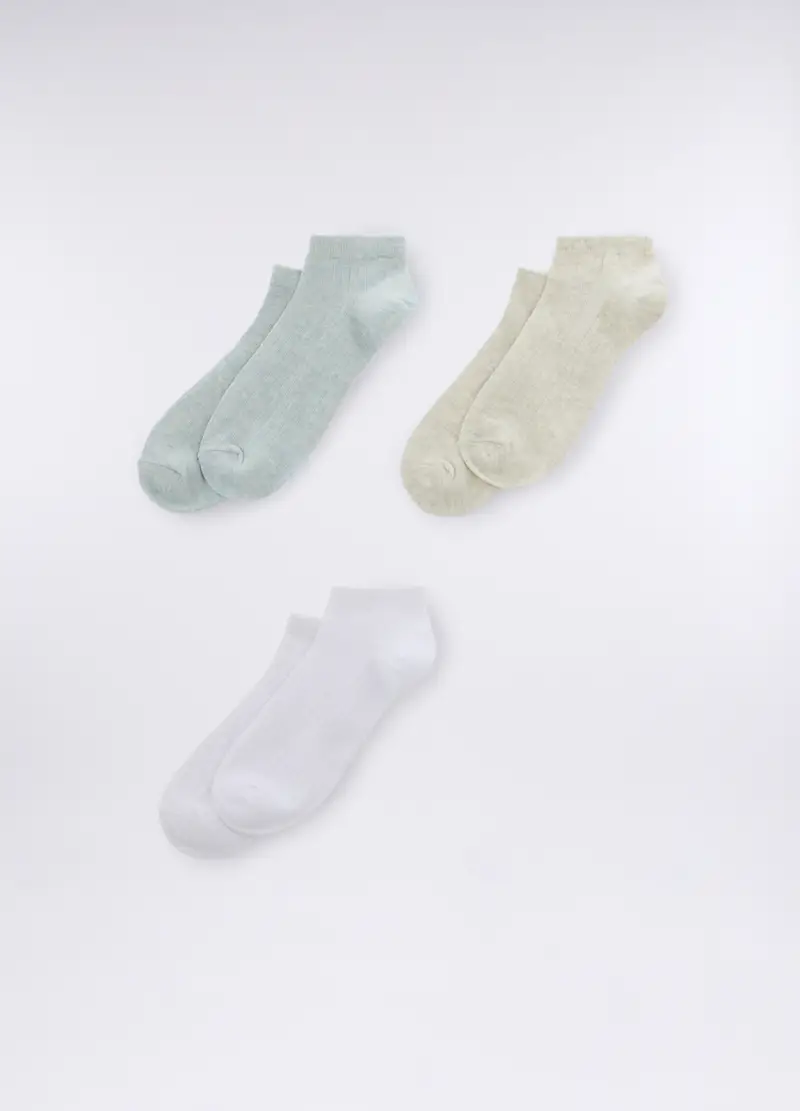 Pack 3 Calze Misto Cotone Stretch Donna, Grigio chiaro melange