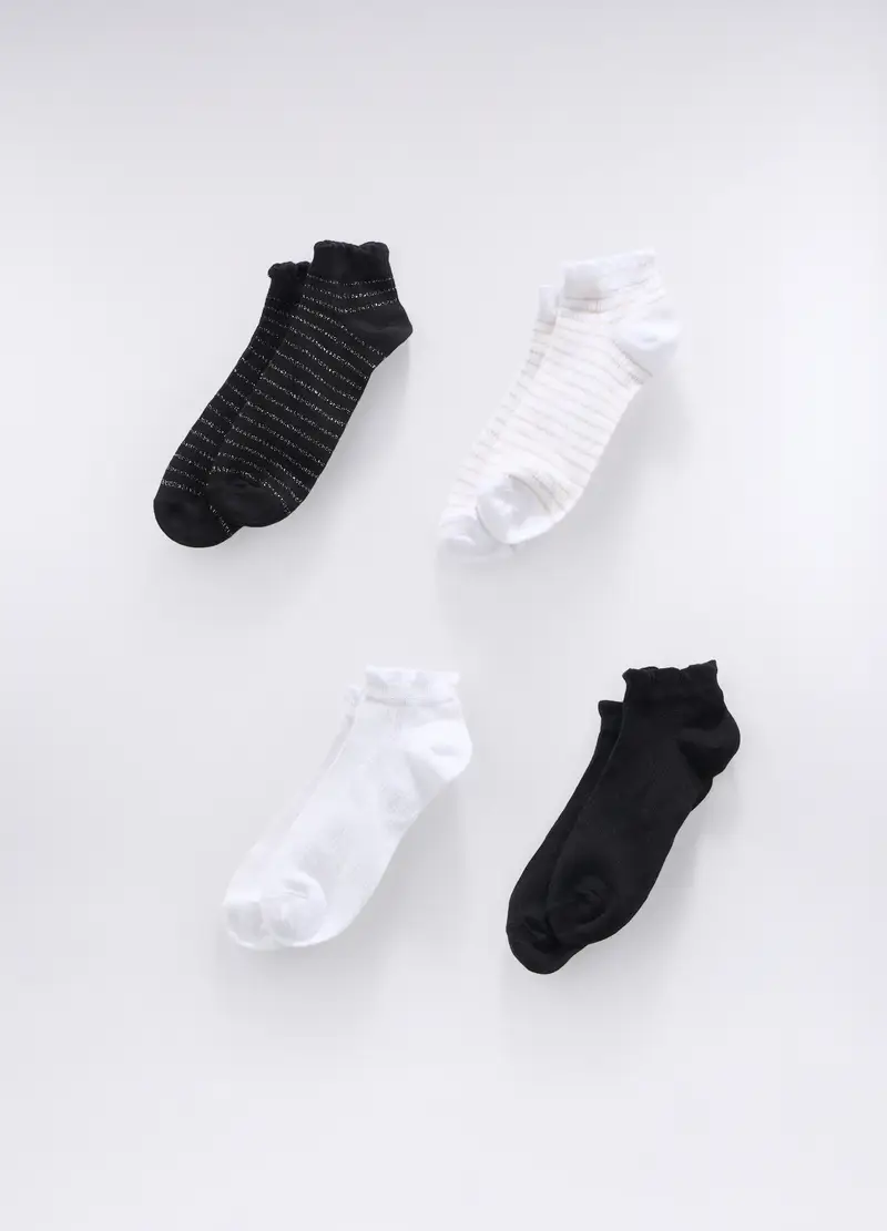 Pack 4 Calze Corte Misto Cotone Donna, Bianco/Grigio