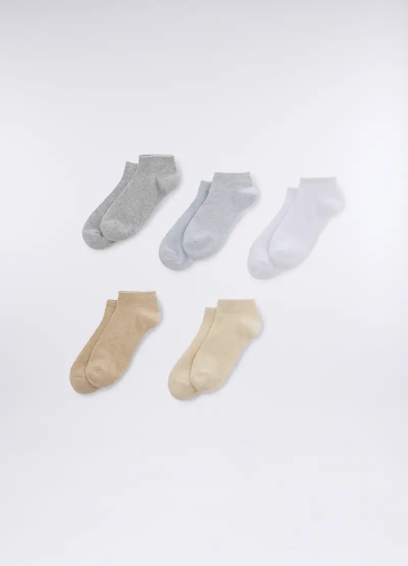 Pack 5 Calze Corte In Cotone Stretch Donna, Grigio chiaro