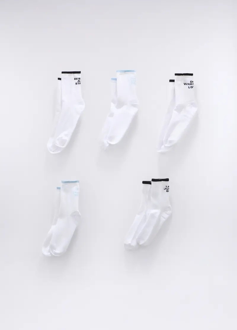 Pack 5 Calze In Jersey Di Cotone Stretch Donna, Bianco/Azzurro