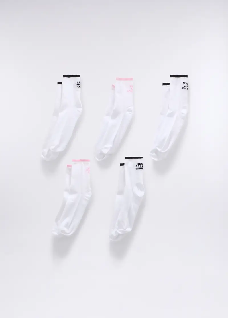 Pack 5 Calze In Jersey Di Cotone Stretch Donna, Nero/Rosa