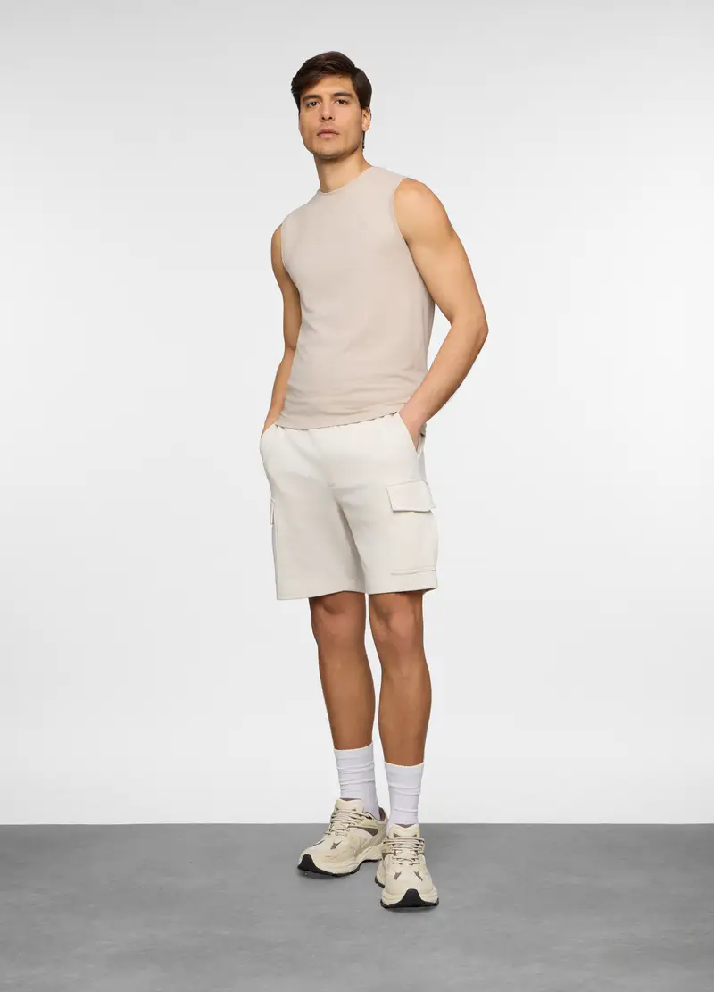 Pantaloncini Cargo In Felpa Di Cotone Uomo, Unisex, Bianco avorio