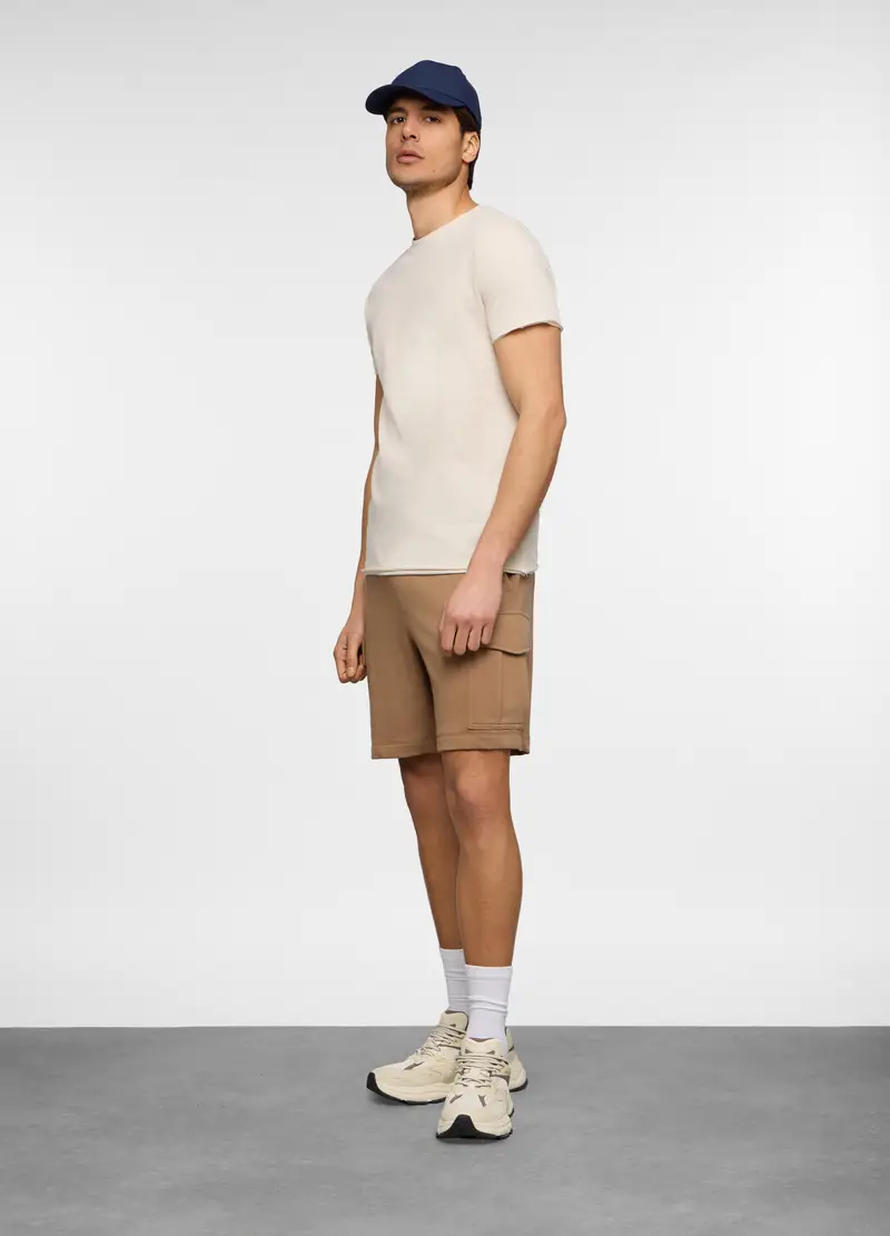 Pantaloncini Cargo In Felpa Di Cotone Uomo, Unisex, Marrone tabacco