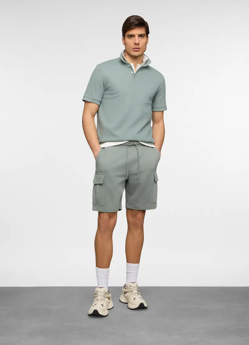 Pantaloncini Cargo In Felpa Di Cotone Uomo, Unisex, Verde salvia