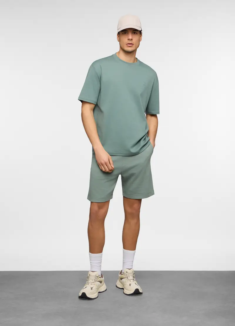 Pantaloncini In Felpa Di Cotone Uomo, Unisex, Verde salvia