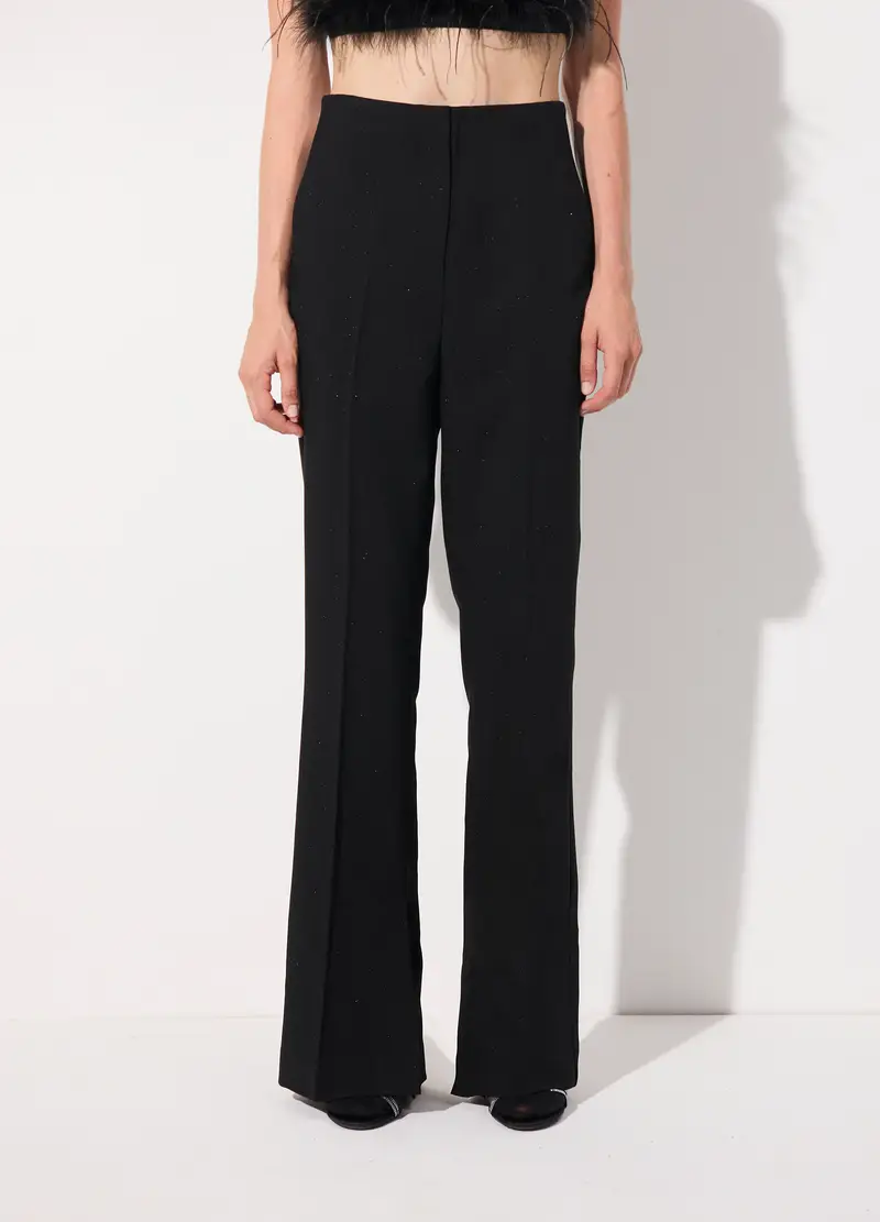Pantalone A Flare Fit In Filo Lurex Donna, Unisex, Nero miniatura 2