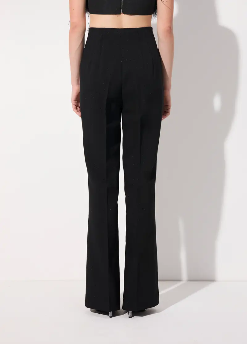 Pantalone A Flare Fit In Filo Lurex Donna, Unisex, Nero miniatura 3