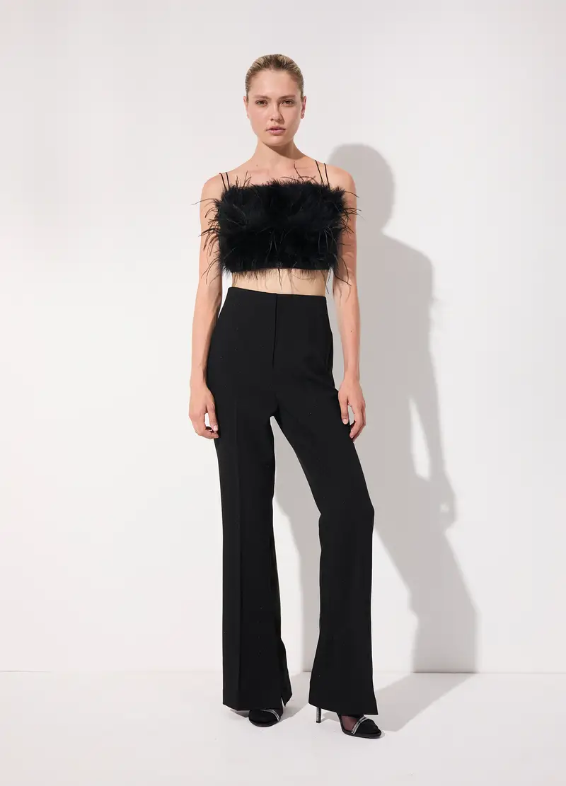 Pantalone A Flare Fit In Filo Lurex Donna, Unisex, Nero