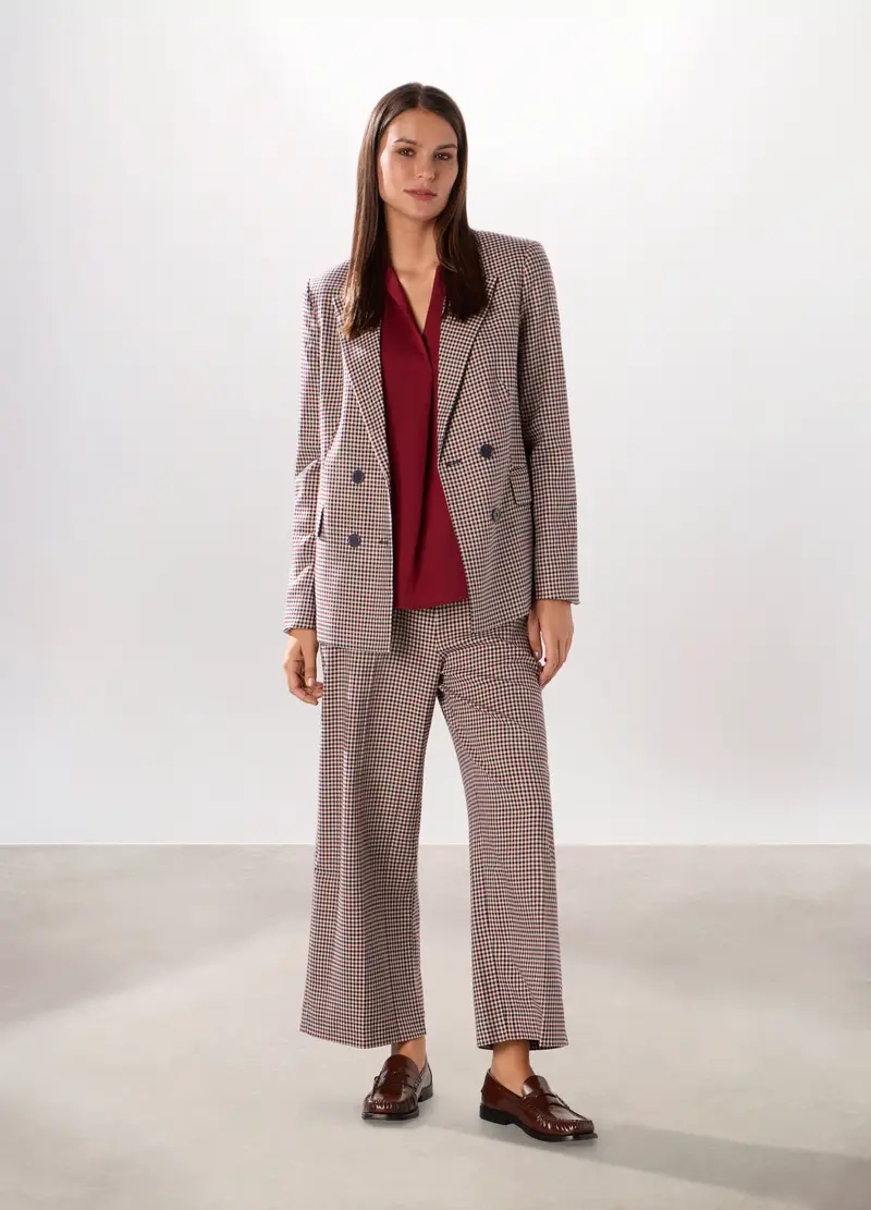 Pantalone A Quadri Misto Viscosa Donna, Beige chiaro