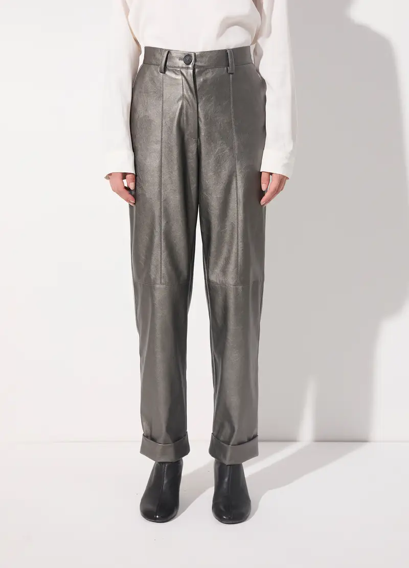 Pantalone A Sigaretta In Ecopelle Donna, Unisex, Grigio argento miniatura 2