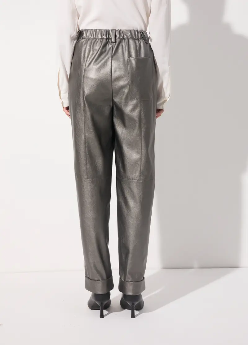 Pantalone A Sigaretta In Ecopelle Donna, Unisex, Grigio argento miniatura 3