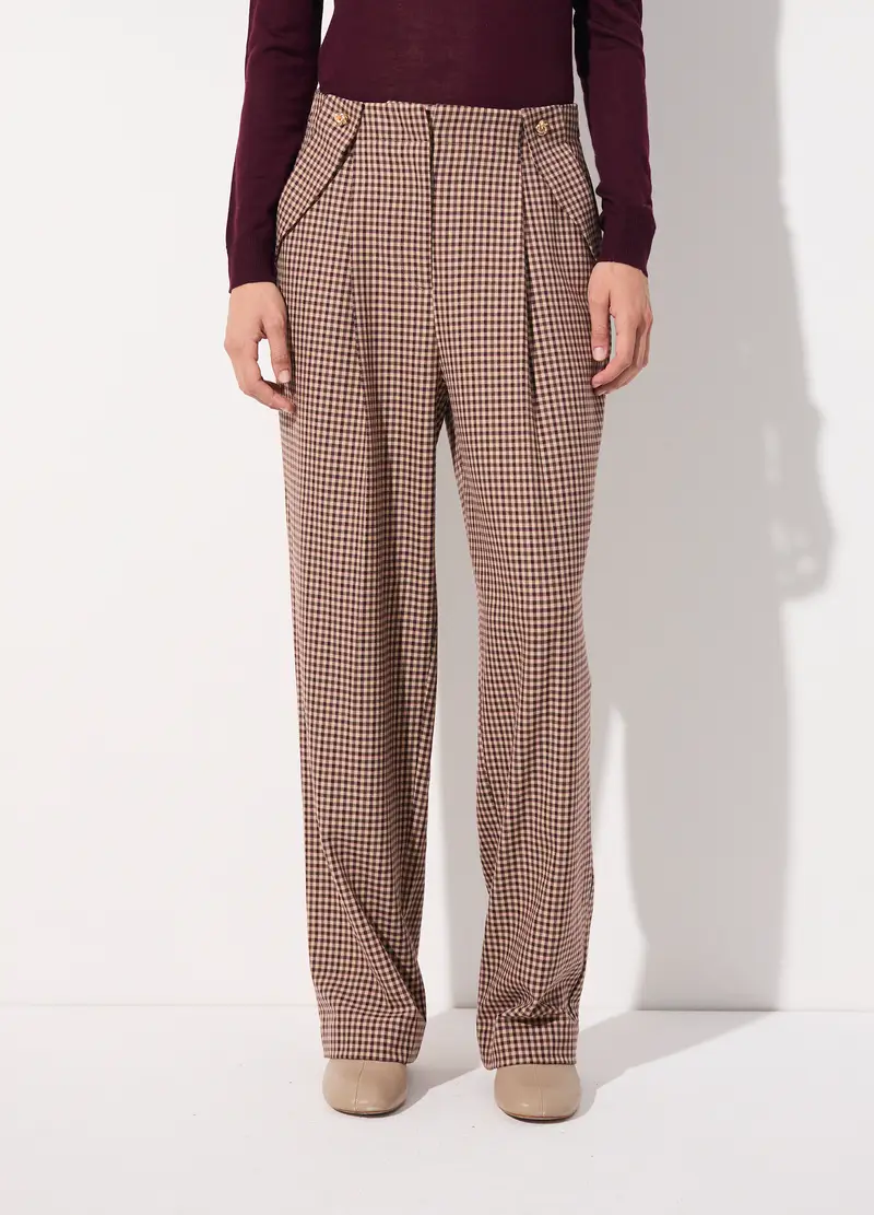 Pantalone A Vita Alta A Quadretti Donna, Unisex, Marrone chiaro miniatura 2