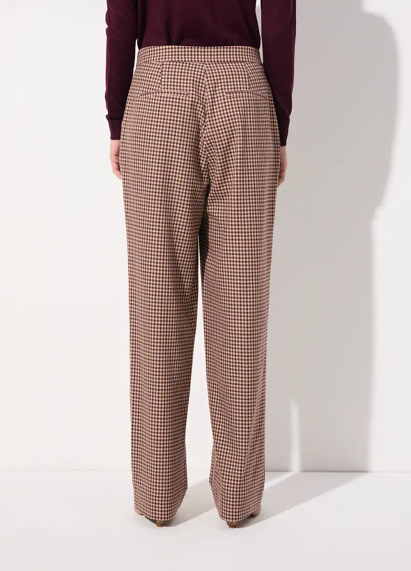 Pantalone A Vita Alta A Quadretti Donna, Unisex, Marrone chiaro miniatura 3