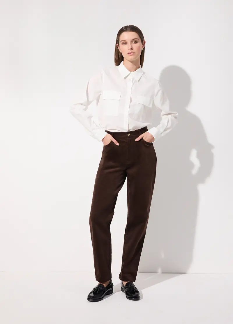 Pantalone Balloon In Velluto Corduroy Stretch Donna, Unisex, Marrone cioccolato