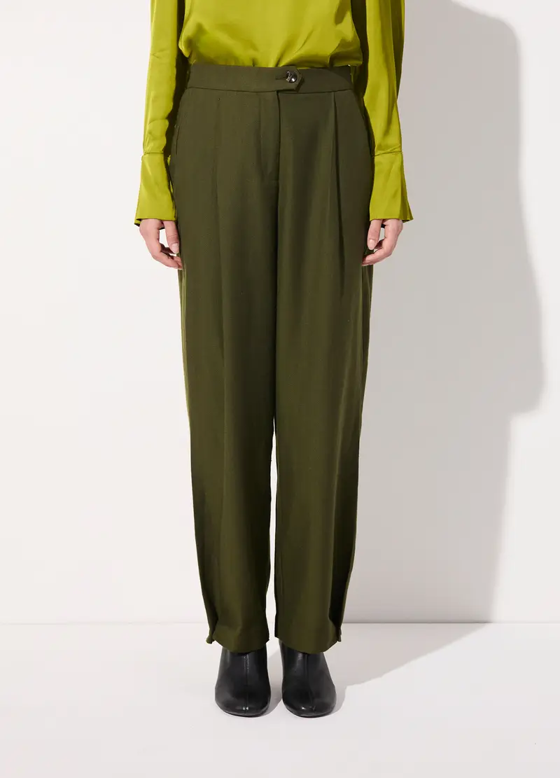 Pantalone Carrot In Misto Lana Spinata Donna, Unisex, Verde militare miniatura 2