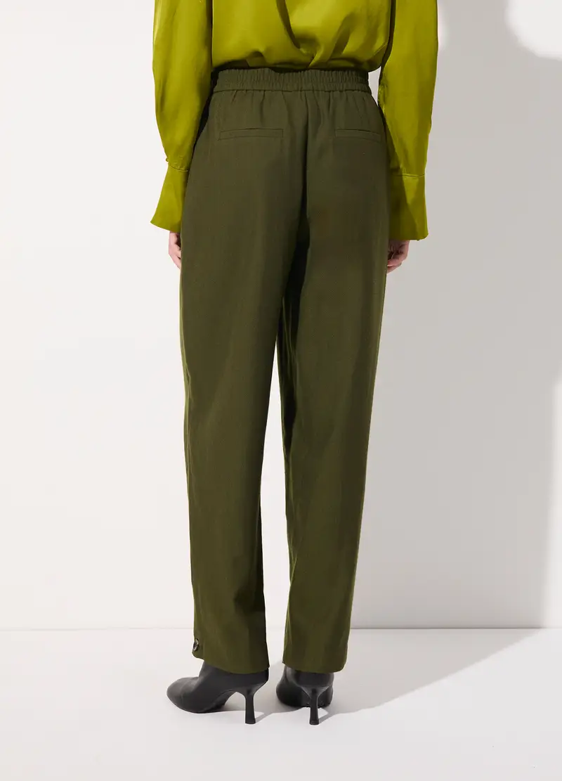 Pantalone Carrot In Misto Lana Spinata Donna, Unisex, Verde militare miniatura 3