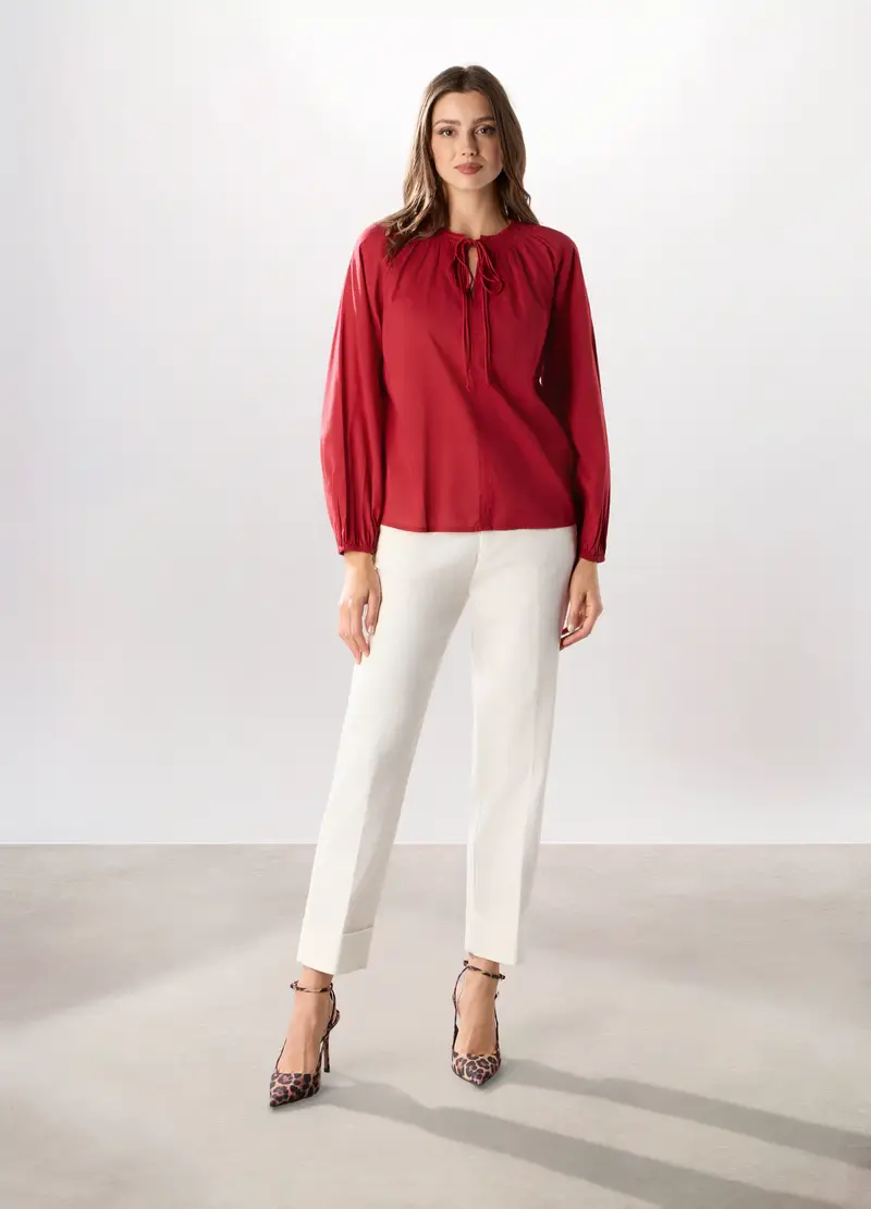 Pantalone Chino In Denim Stretch Donna, Bianco