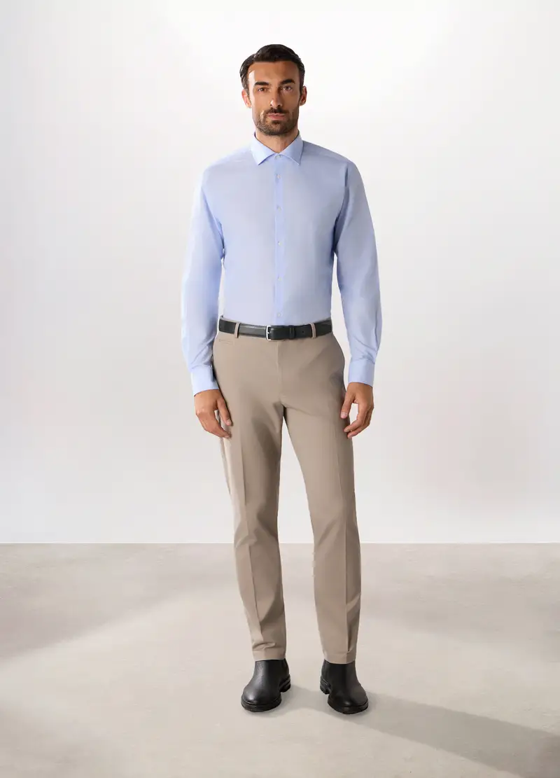 Pantalone Chino In Twill Di Cotone E Lyocell Stretch Uomo, Beige scuro