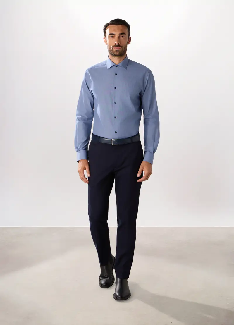 Pantalone Chino In Twill Di Cotone E Lyocell Stretch Uomo, Blu scuro